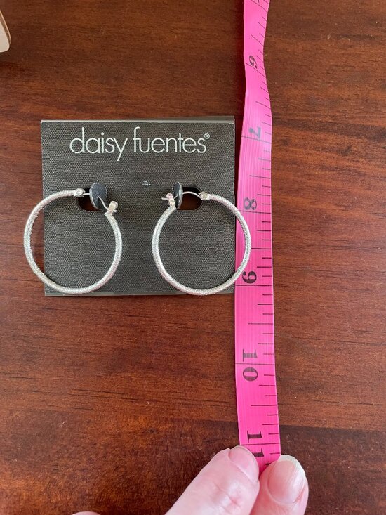 Bundle 3 for $12. Daisy Fuentes Textured Silver Hoops - Picture 2 of 3